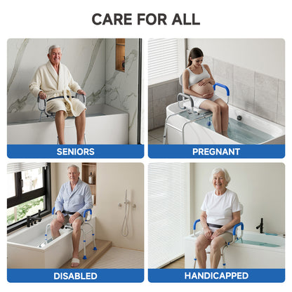 Loyoda Sliding Shower Chair Tub Transfer Bench with Swivel Seat Padded Armrest and Backrest for Handicap & Seniors