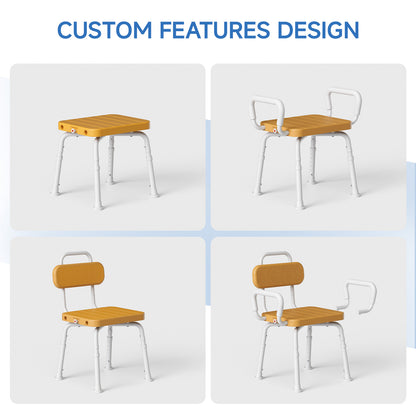 Loyoda Heavy Duty 360 Swivel Shower Chair - 350 lbs Weight Capacity, Aluminum Rotating Bath Stool with Back and Arms, Waterproof & Rust-Proof for Elderly Safety