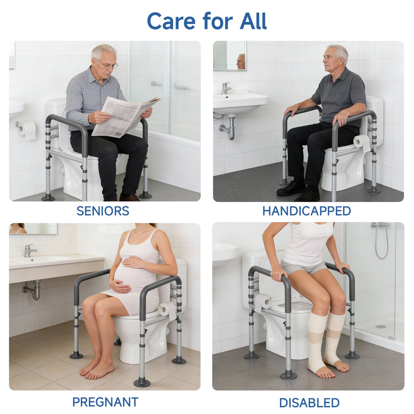 Steel Toilet Safety Rail for Seniors- Heavy-Duty 11.7lbs for Stability & Support, Adjustable and Foldable Toilet handrail for Elderly and Disabled （Gray）