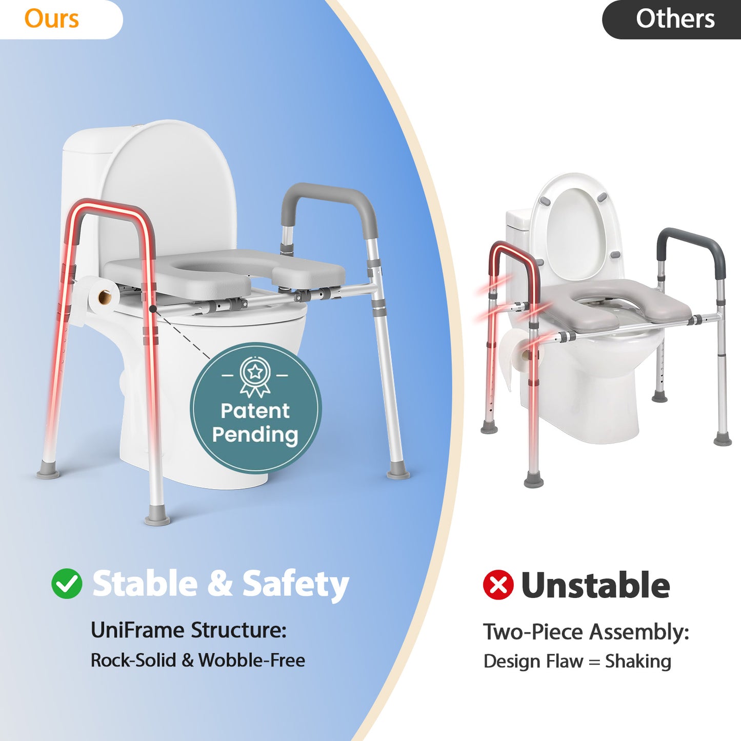 Loyoda Raised Toilet Seat Riser with Handles | 400 lb, Adjustable, Gray
