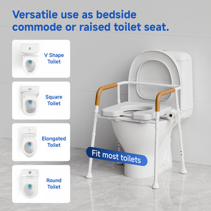 Loyoda Bedside Commode Chair for Seniors, 400 lbs Capacity, Portable Toilet with Padded Seat & Armrests, Removable 5L Bucket, Adjustable Height & Width