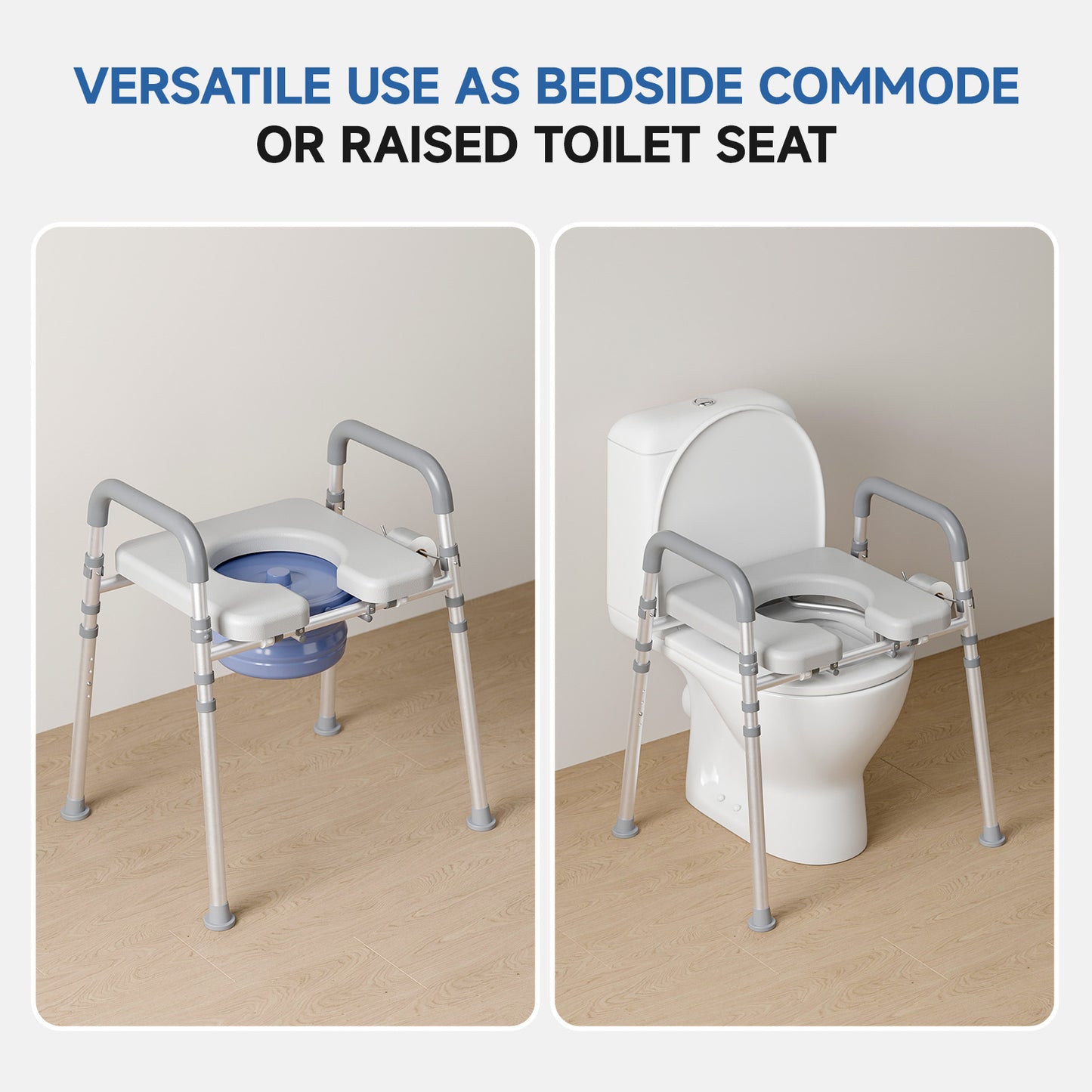 Loyoda Soft Padded Toilet Chair Commode for Elderly - Adjustable Height, Lightweight & Sturdy Aluminum Frame, Easy Clean & Removable Seat, Portable for Bedroom & Bathroom Use
