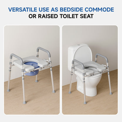 Loyoda Soft Padded Toilet Chair Commode for Elderly - Adjustable Height, Lightweight & Sturdy Aluminum Frame, Easy Clean & Removable Seat, Portable for Bedroom & Bathroom Use