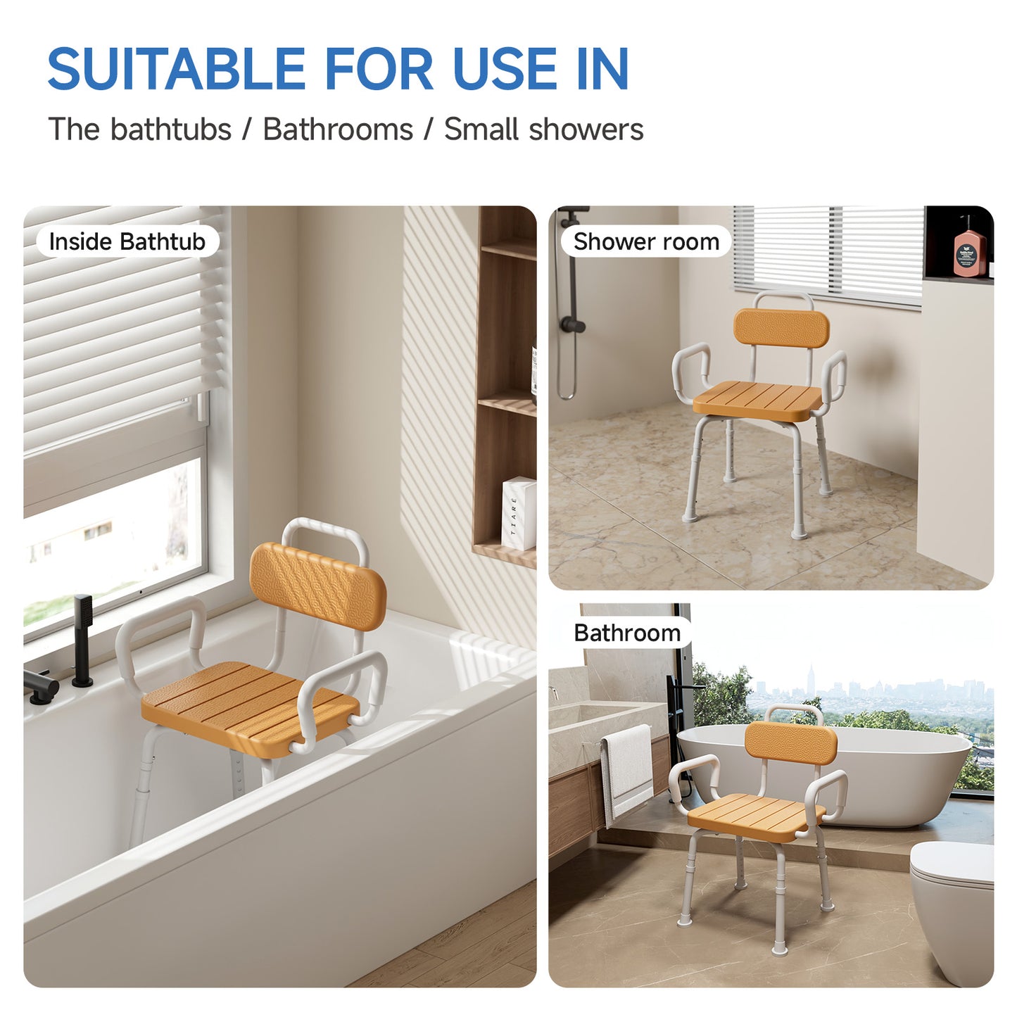 Loyoda Heavy Duty 360 Swivel Shower Chair - 350 lbs Weight Capacity, Aluminum Rotating Bath Stool with Back and Arms, Waterproof & Rust-Proof for Elderly Safety