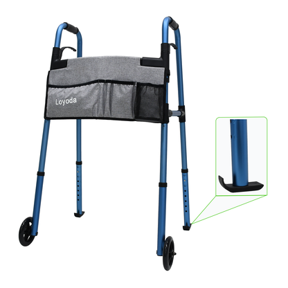 Loyoda Aluminium Walker with Wheels & Bag - Foldable, Lightweight, 160kg (350 lbs) Capacity, Rust-Proof