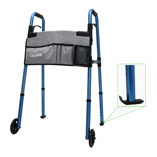 Loyoda Aluminium Walker with Wheels & Bag - Foldable, Lightweight, 160kg (350 lbs) Capacity, Rust-Proof