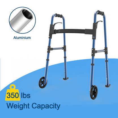 Loyoda Aluminium Walker with Wheels & Bag - Foldable, Lightweight, 160kg (350 lbs) Capacity, Rust-Proof