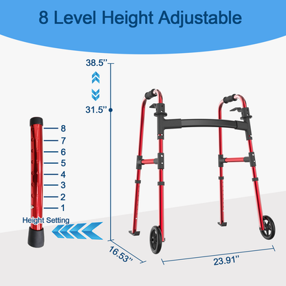 Loyoda Aluminium Walker with 2 Front Wheels - Foldable, Lightweight & Rust-Proof, 160kg (350 lbs) Capacity