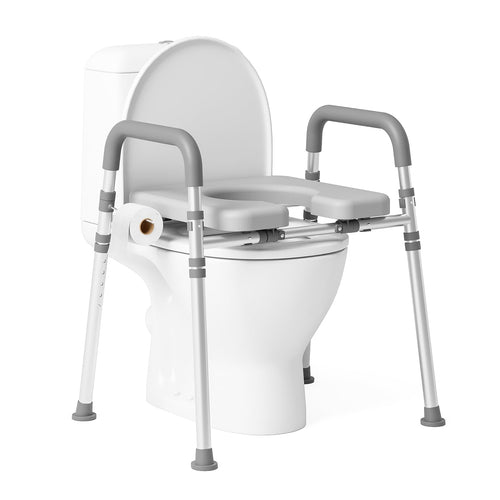 Loyoda Raised Toilet Seat Riser with Handles | 400 lb, Adjustable, Gray