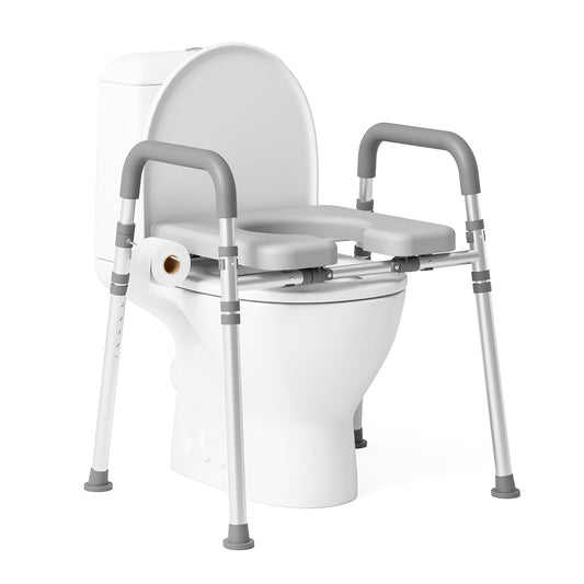 Loyoda Raised Toilet Seat Riser with Handles | 400 lb, Adjustable, Gray