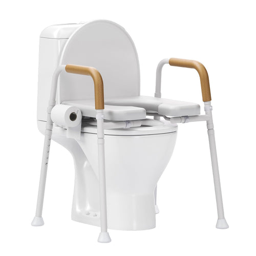 Loyoda Steel Toilet Seat Riser with Memory Foam & Flip-Up Seat | 350 lb, Adjustable