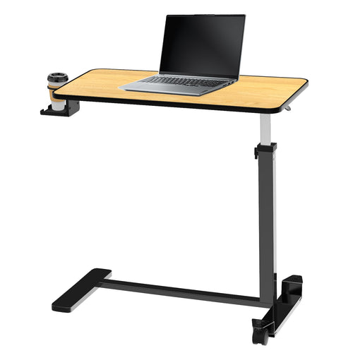 Loyoda Adjustable Overbed Table with Lockable Wheels & Cup Holder, Teak