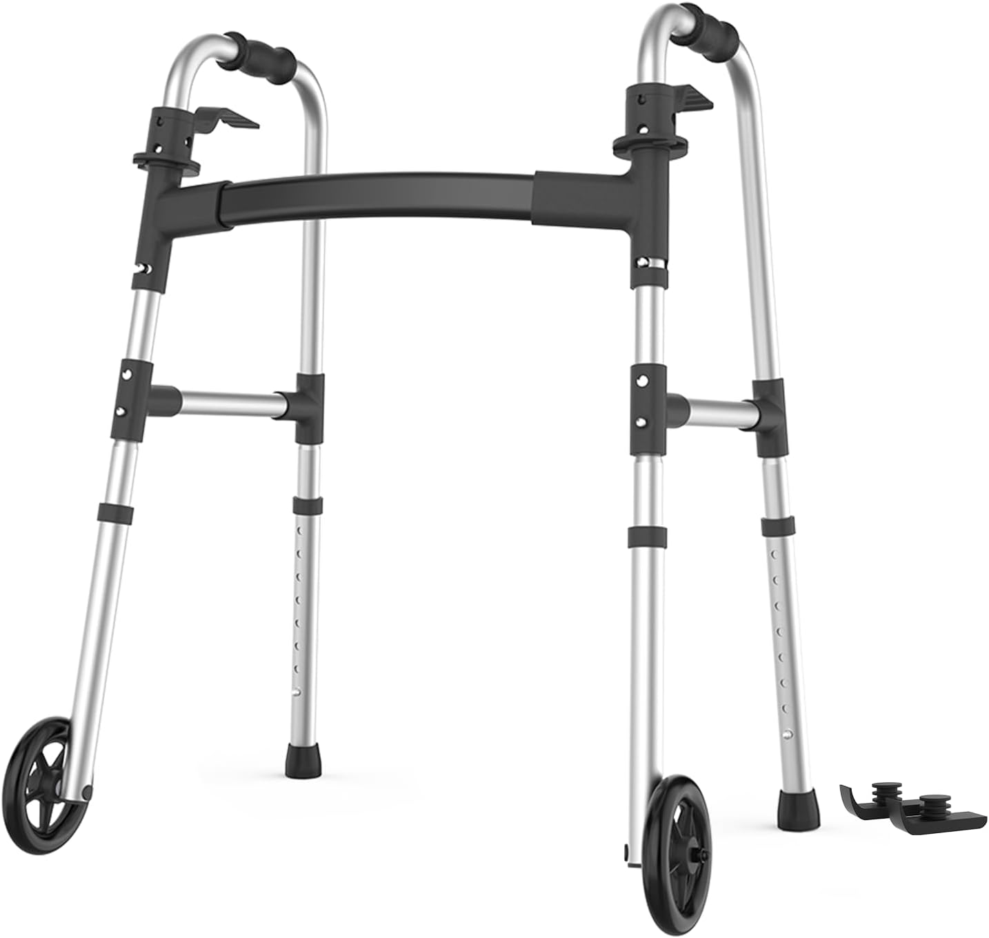 Loyoda Front Wheel Folding Walker with Ski Glides | 5'' Wheels, Height Adjustable, Red