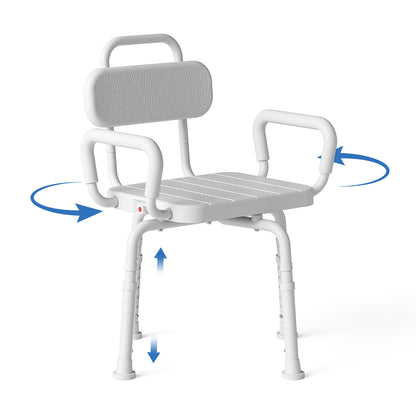 Loyoda 360° Swivel Shower Chair for Elderly with Arms - 350 lbs Capacity, Heavy-Duty Aluminum Bath Stool, Adjustable Height & Non-Slip Feet for Safe Rotating Seat