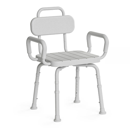 Loyoda Heavy-Duty 360° Swivel Shower Chair | Removable Arms & Back, 350 lb, Neutral Gray