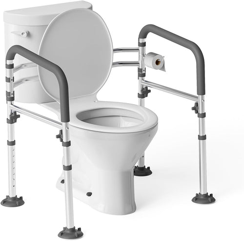 Loyoda Adjustable Toilet Safety Frame | Foldable Aluminum Support, 350 lb Capacity, Gray