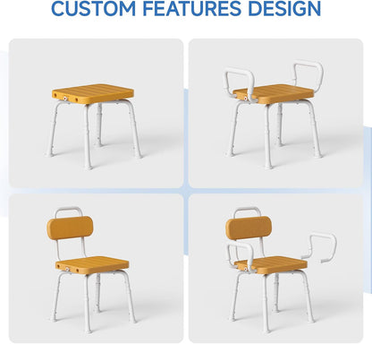 Loyoda  360° Swivel Shower Chair | Removable Arms & Back, 350 lb, Brown