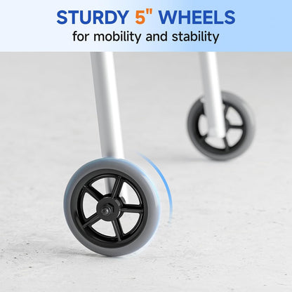 Loyoda Folding Walker with Tray for Seniors | 5'' Wheels, Height Adjustable, 350 lb