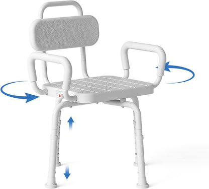 Loyoda 360° Swivel Shower Chair | Removable Arms & Back, 350 lb, Neutral Gray