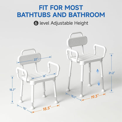 Loyoda Shower Chair with Arms & Back | 350 lb Capacity, FSA/HSA Eligible, Neutral Gray