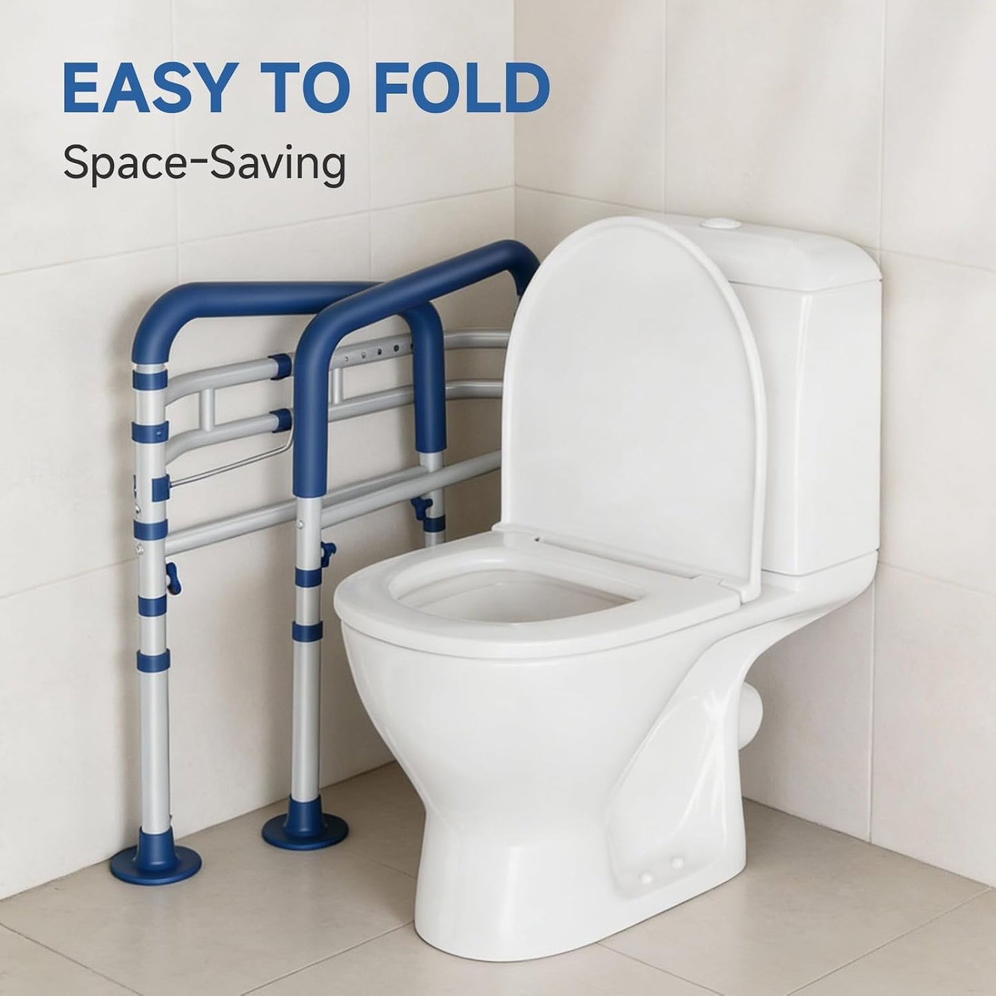 Loyoda Heavy-Duty Steel Toilet Safety Rail | 350 lb Capacity, Foldable, Blue