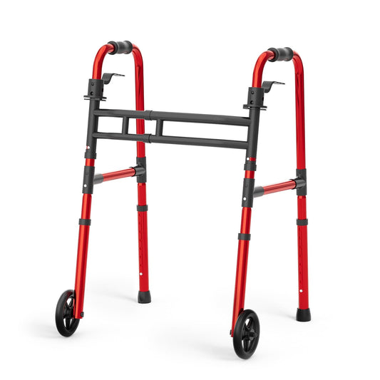 Loyoda Folding Walker for Seniors | 5'' Wheels, Height & Width Adjustable, 350 lb, Red