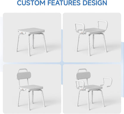Loyoda 360° Swivel Shower Chair | Removable Arms & Back, 350 lb, Neutral Gray