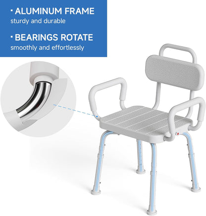 Loyoda 360° Swivel Shower Chair | Removable Arms & Back, 350 lb, Neutral Gray