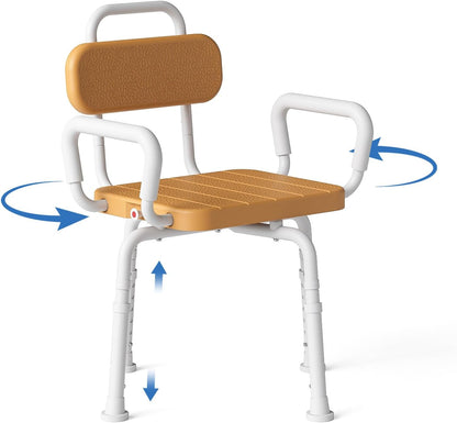 Loyoda  360° Swivel Shower Chair | Removable Arms & Back, 350 lb, Brown