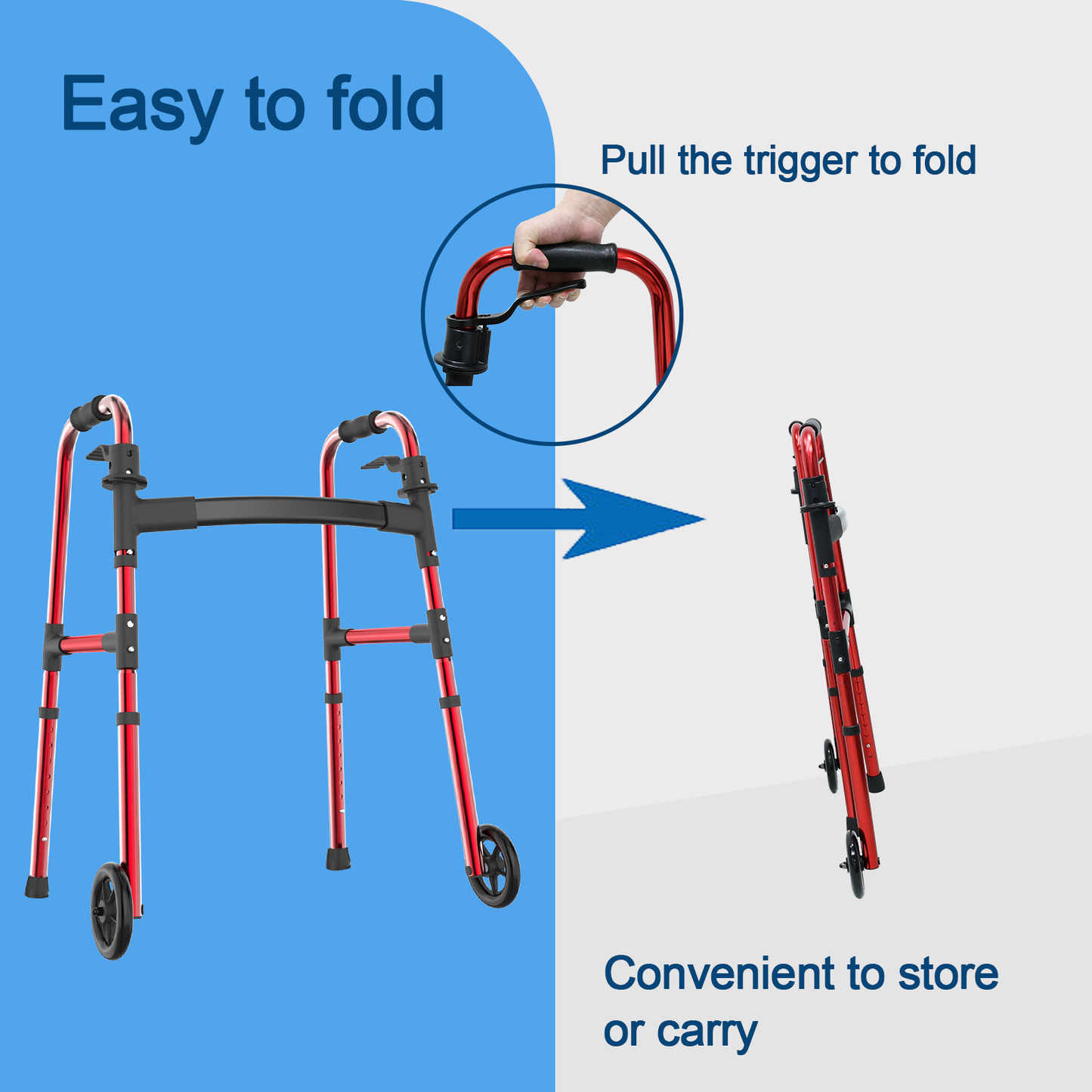 Loyoda Aluminium Walker with 2 Front Wheels - Foldable, Lightweight & Rust-Proof, 160kg (350 lbs) Capacity