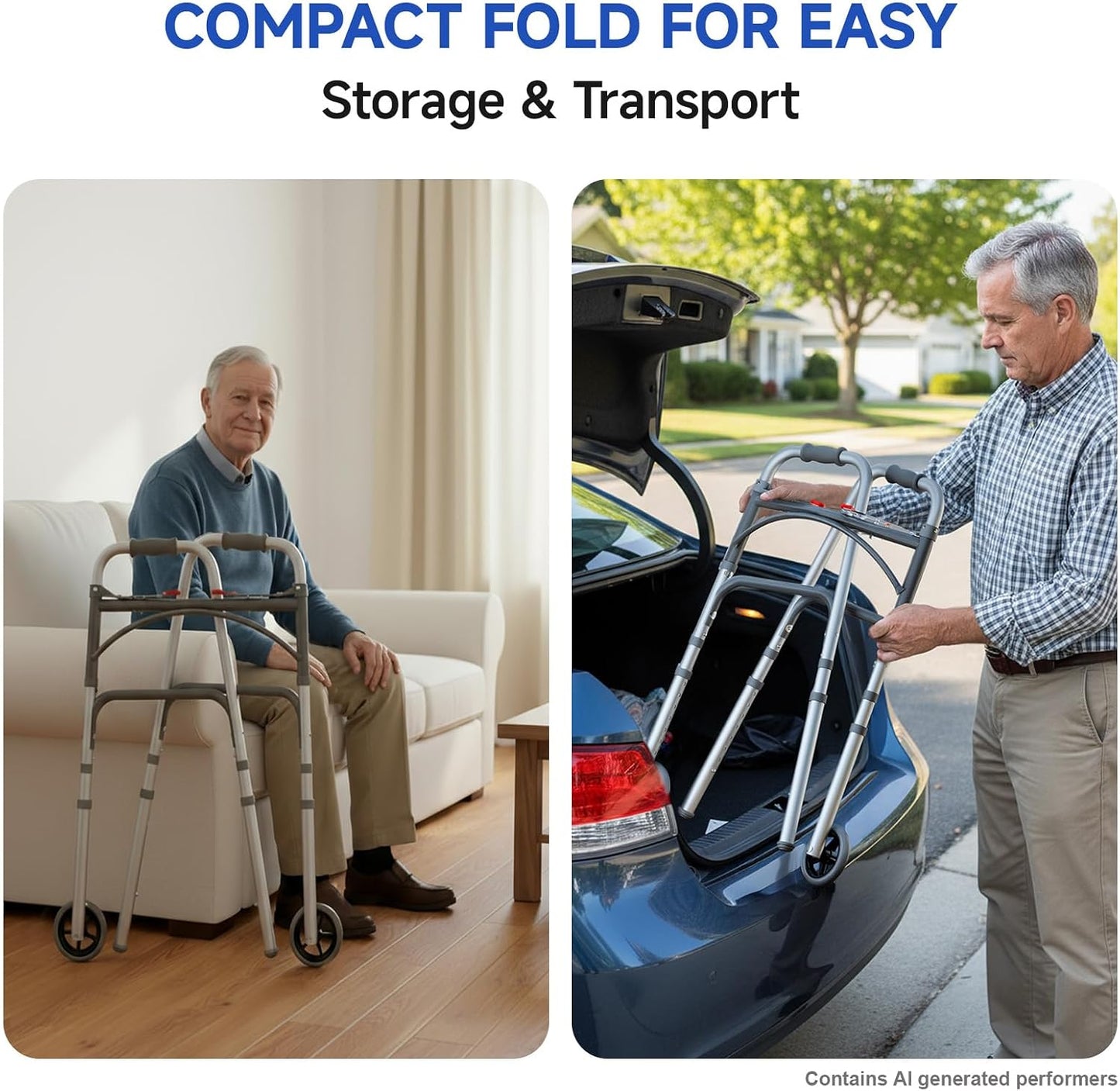Loyoda Folding Walker with Tray for Seniors | 5'' Wheels, Height Adjustable, 350 lb