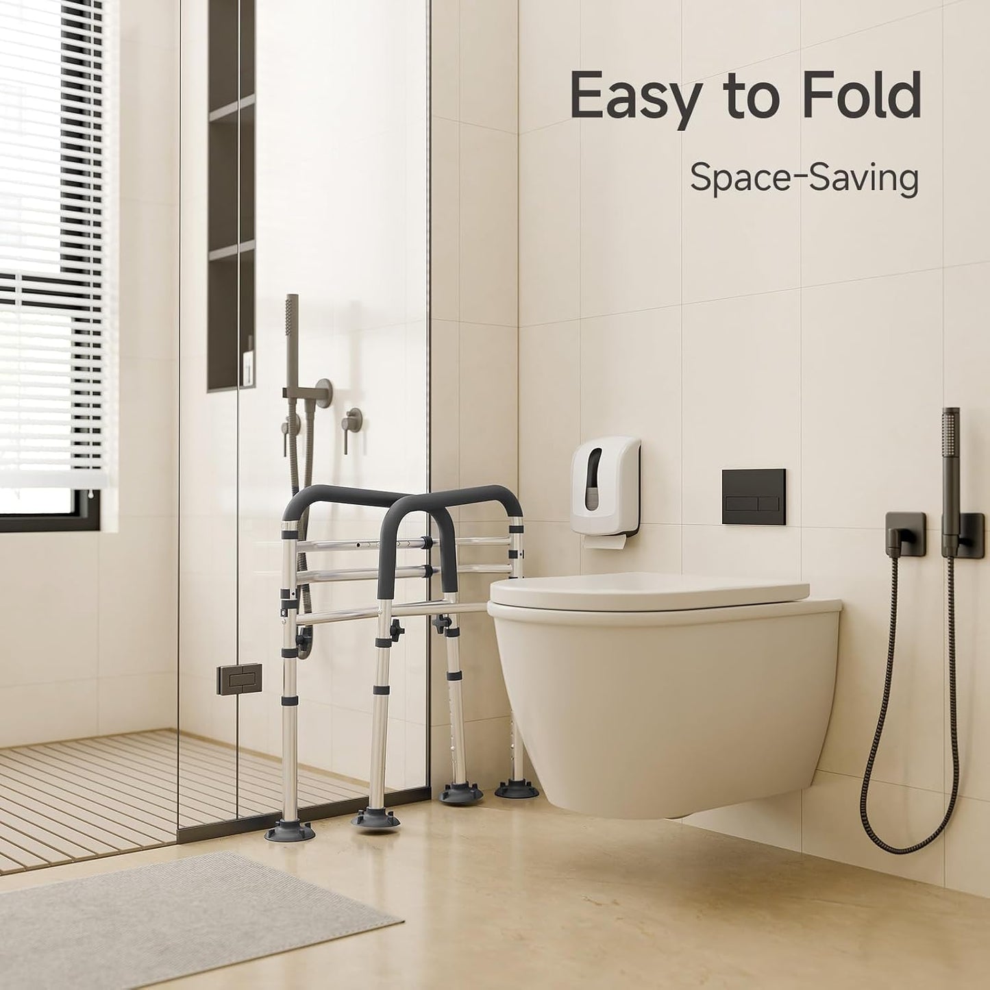 Loyoda Adjustable Toilet Safety Frame | Foldable Aluminum Support, 350 lb Capacity, Gray