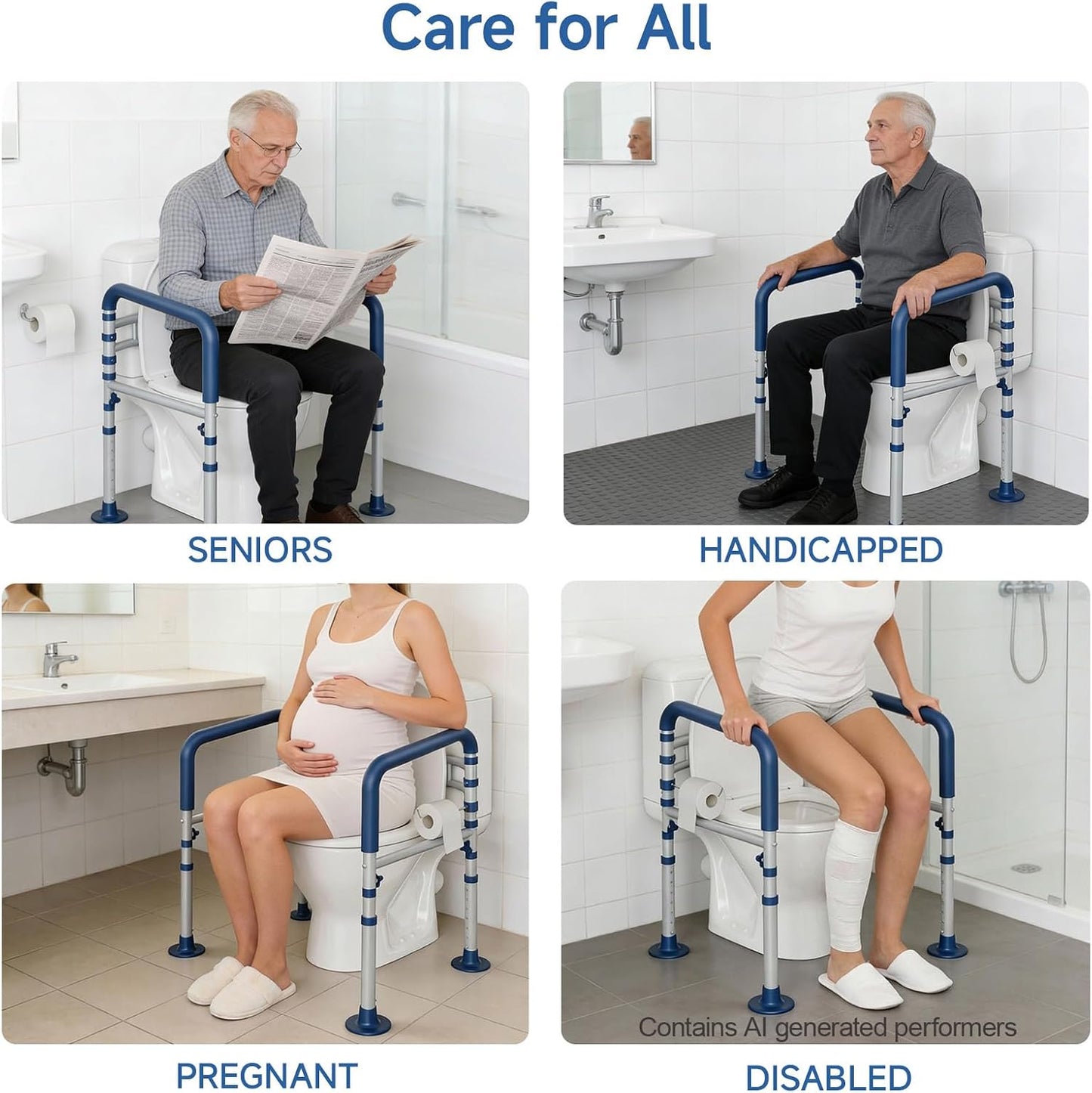 Loyoda Heavy-Duty Steel Toilet Safety Rail | 350 lb Capacity, Foldable, Blue