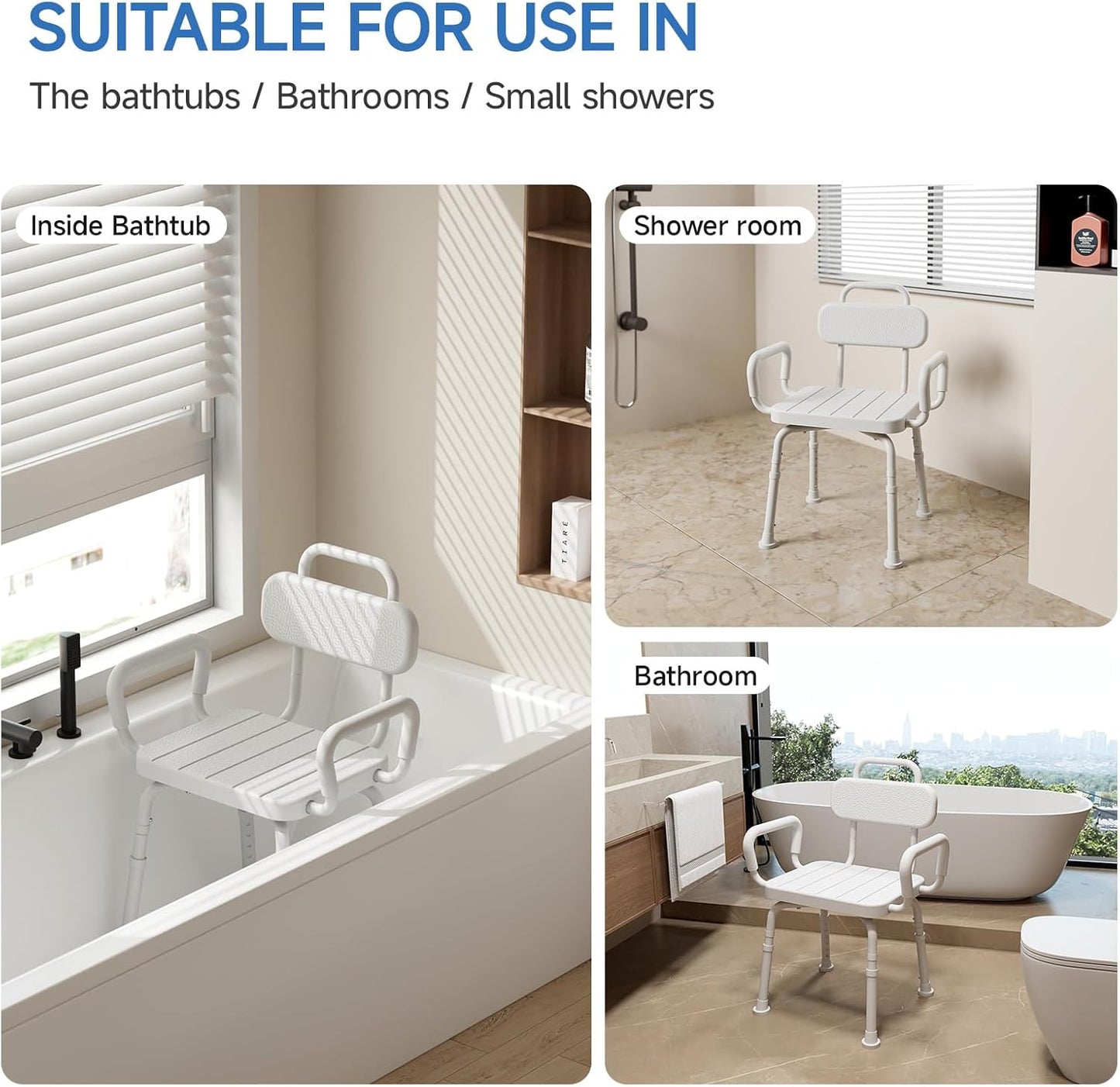 Loyoda 360° Swivel Shower Chair | Removable Arms & Back, 350 lb, Neutral Gray