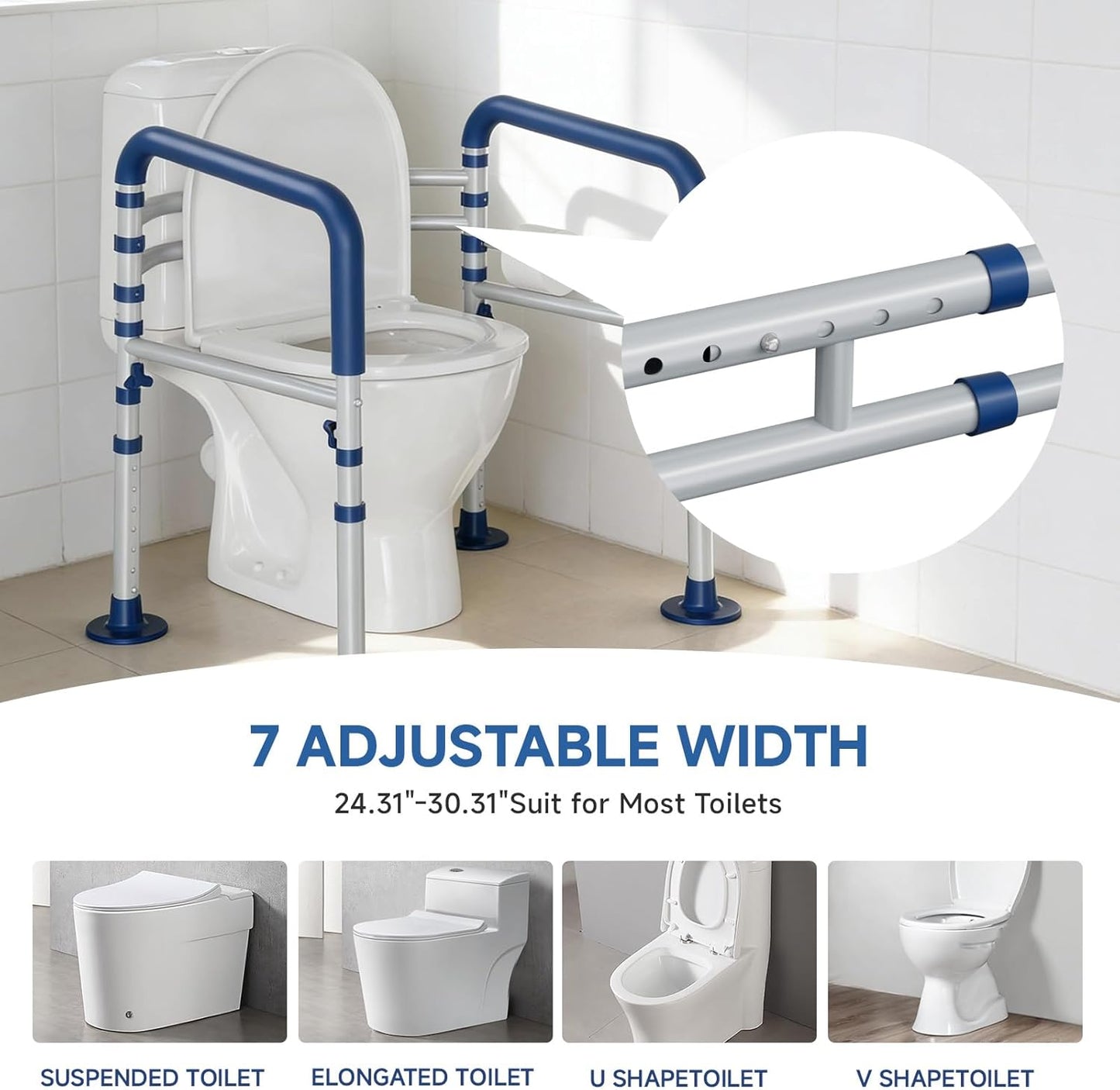Loyoda Heavy-Duty Steel Toilet Safety Rail | 350 lb Capacity, Foldable, Blue