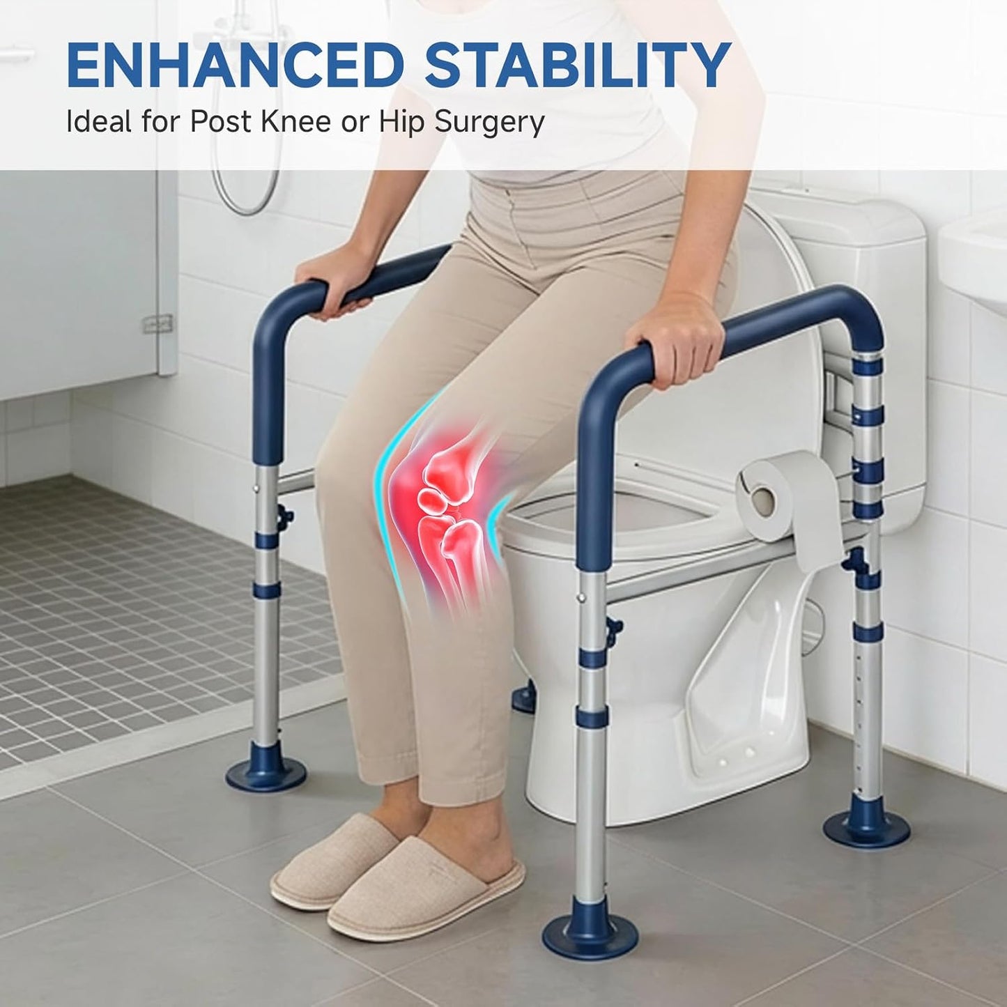 Loyoda Heavy-Duty Steel Toilet Safety Rail | 350 lb Capacity, Foldable, Blue