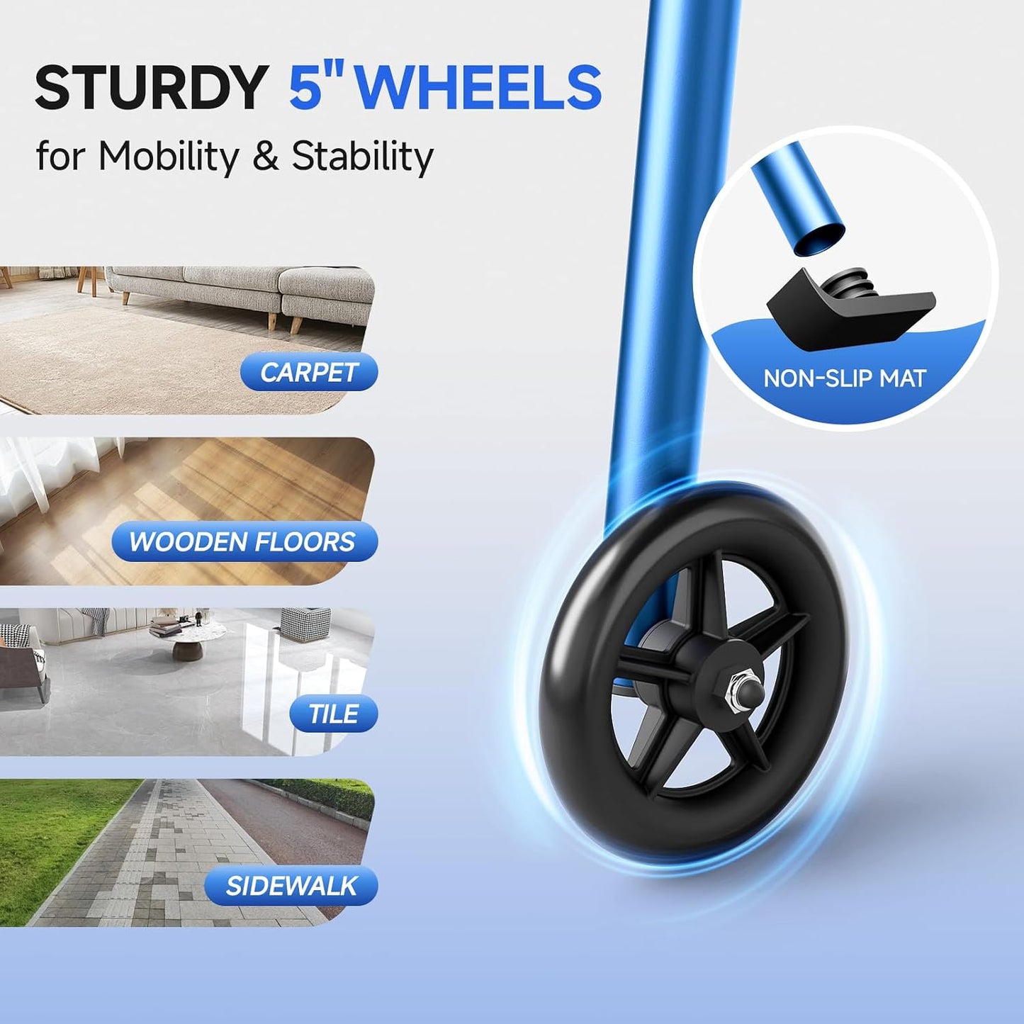 Loyoda Folding Walker with Storage Bag & Ski Glides for Seniors | 5'' Wheels, 350 lb