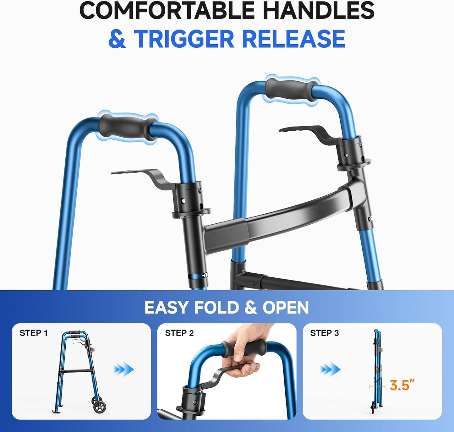 Loyoda Folding Walker with Storage Bag & Ski Glides for Seniors | 5'' Wheels, 350 lb