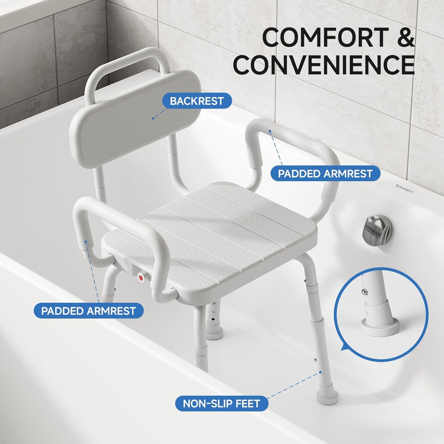 Loyoda 360° Swivel Shower Chair | Removable Arms & Back, 350 lb, Neutral Gray
