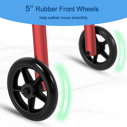 Loyoda Front Wheel Folding Walker with Ski Glides | 5'' Wheels, Height Adjustable, Red
