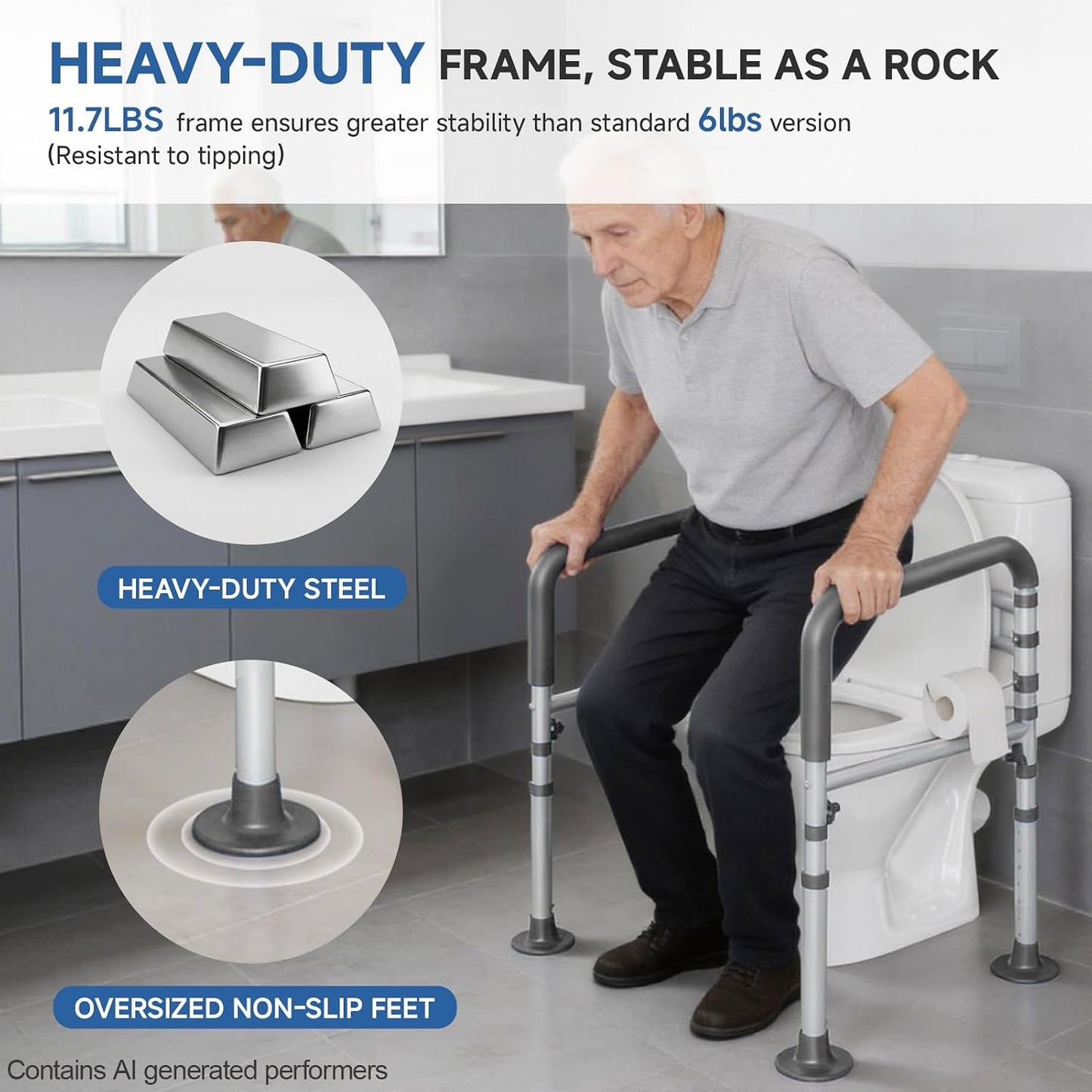 Loyoda Heavy-Duty Steel Toilet Safety Rail | 350 lb Capacity, Foldable, Gray