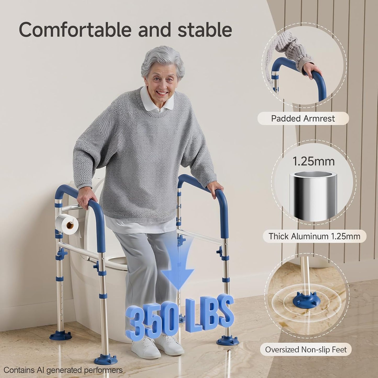 Loyoda Adjustable Toilet Safety Frame | Foldable Aluminum Support, 350 lb Capacity, Blue