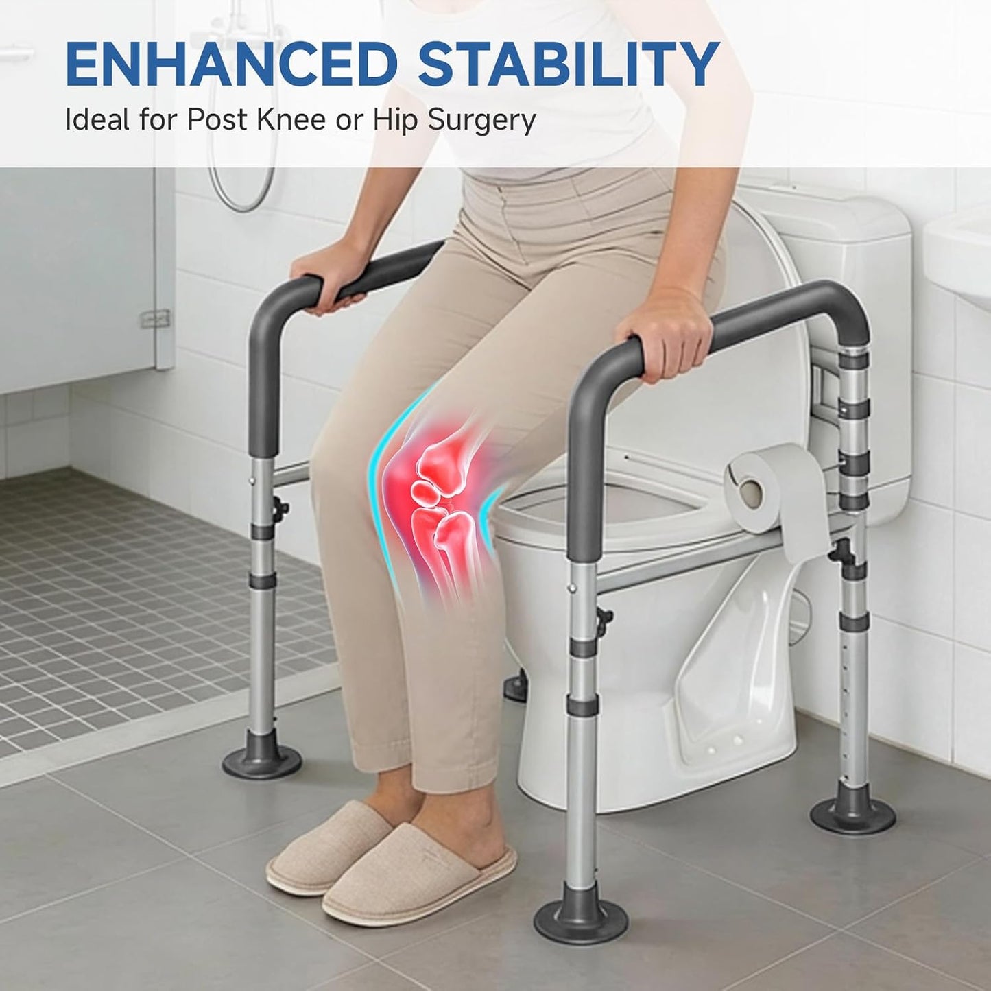 Loyoda Heavy-Duty Steel Toilet Safety Rail | 350 lb Capacity, Foldable, Gray
