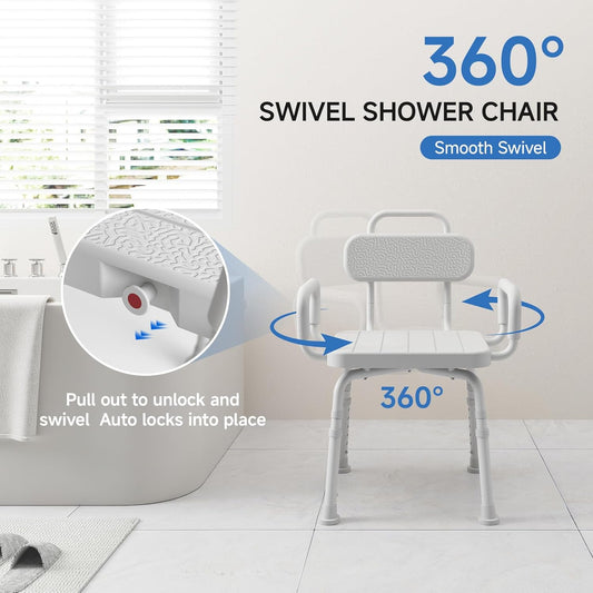 Loyoda 360° Swivel Shower Chair | Removable Arms & Back, 350 lb, Neutral Gray