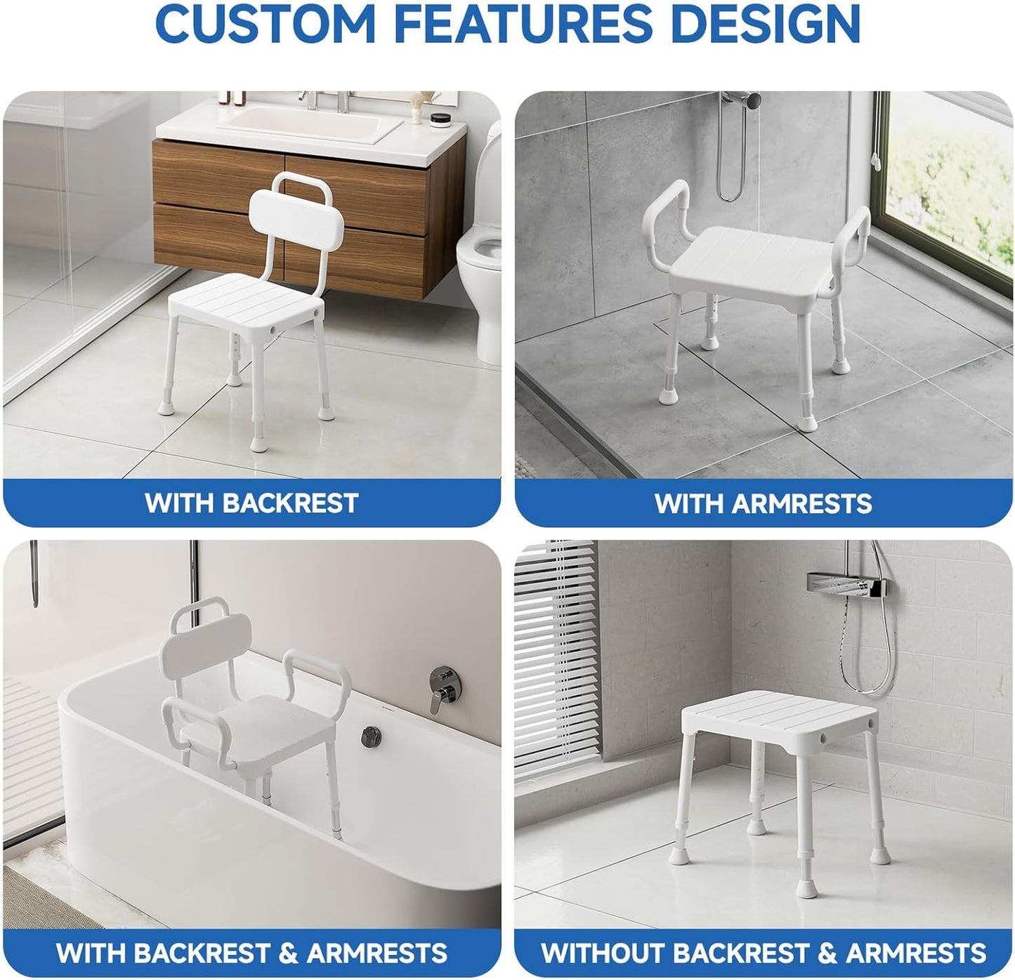 Loyoda Shower Chair with Arms & Back | 350 lb Capacity, FSA/HSA Eligible, Neutral Gray