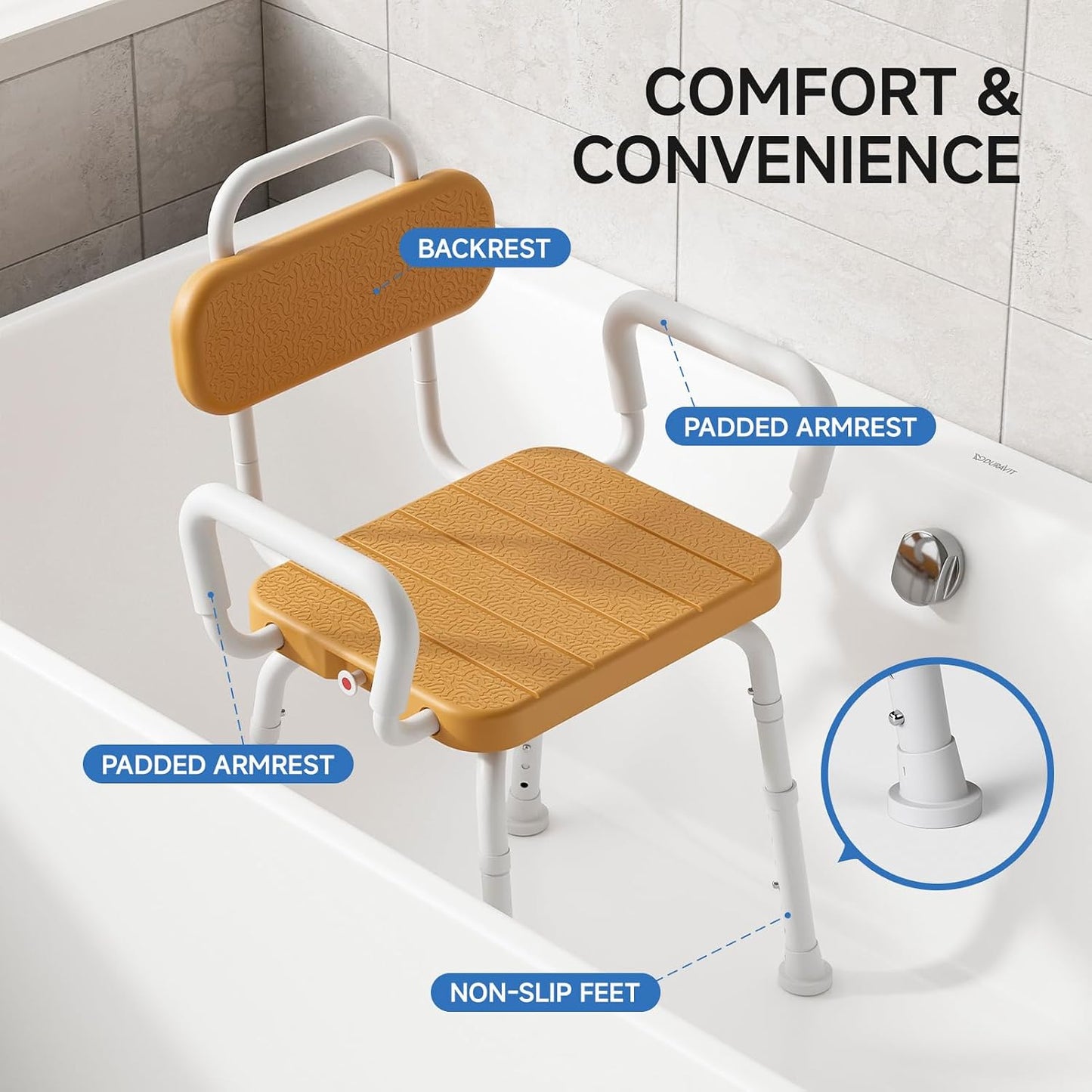 Loyoda  360° Swivel Shower Chair | Removable Arms & Back, 350 lb, Brown