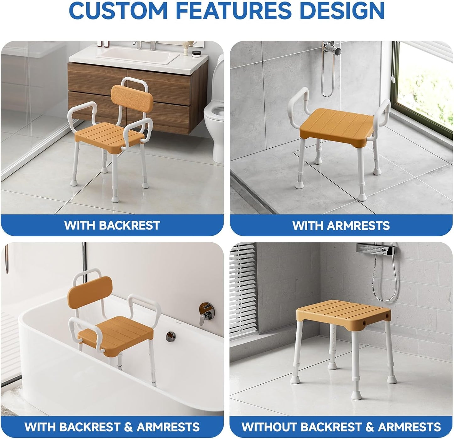Loyoda Shower Chair with Arms & Back | 350 lb Capacity, FSA/HSA Eligible, Brown