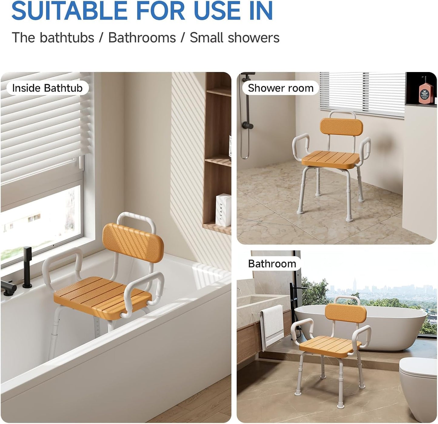 Loyoda  360° Swivel Shower Chair | Removable Arms & Back, 350 lb, Brown