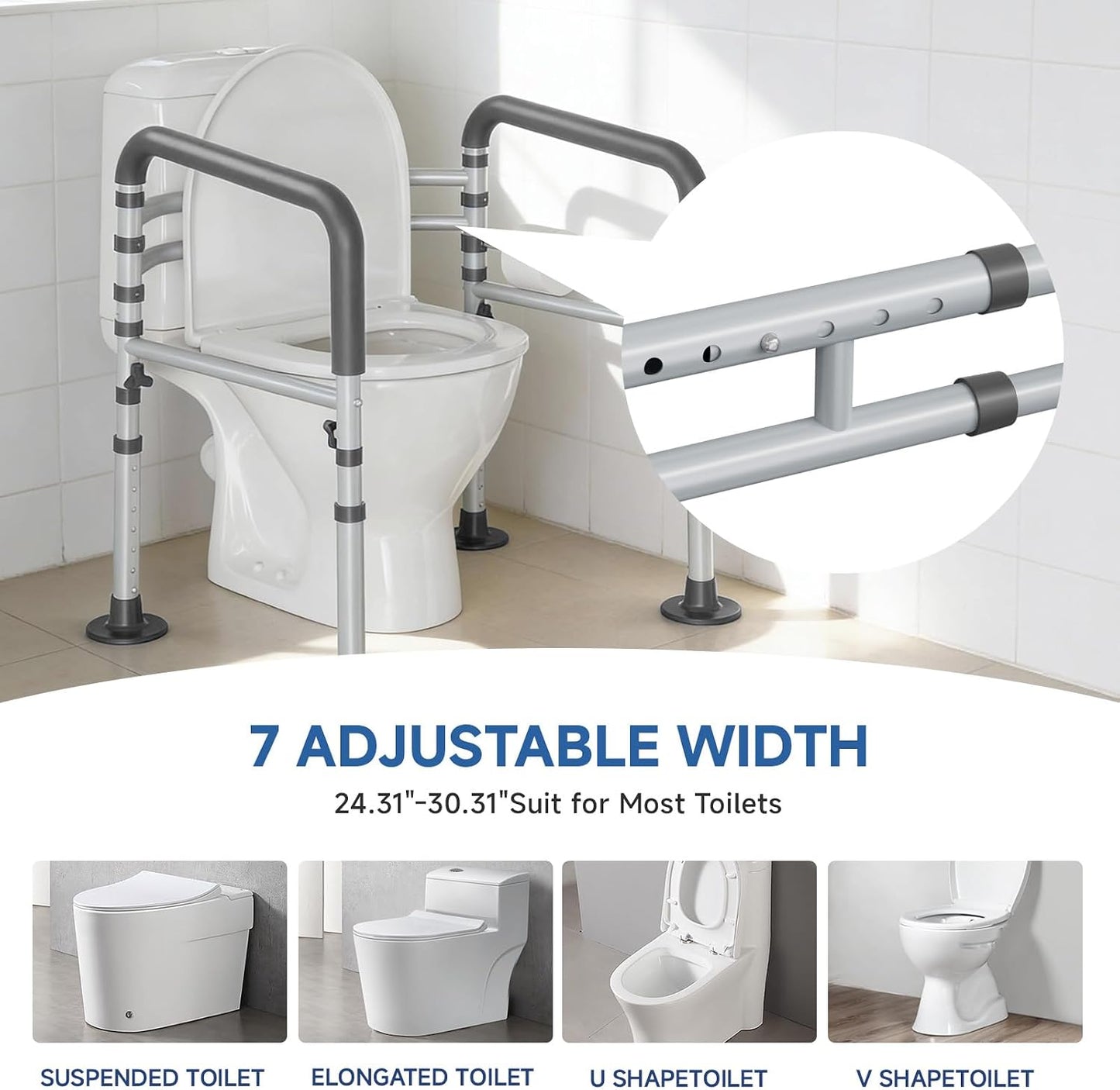 Loyoda Heavy-Duty Steel Toilet Safety Rail | 350 lb Capacity, Foldable, Gray