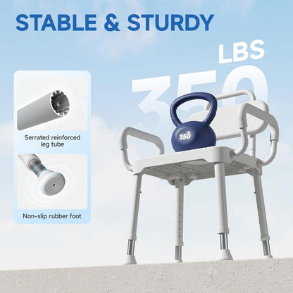 Loyoda Shower Chair with Arms & Back | 350 lb Capacity, FSA/HSA Eligible, Neutral Gray